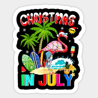 Christmas in July Pink Flamingo Funny Xmas Men Women Kids Sticker